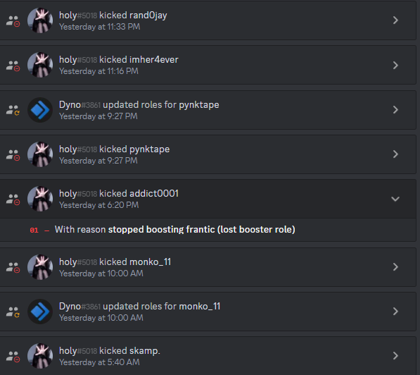 Vault protection log. Every removal is recorded with the member and reason.